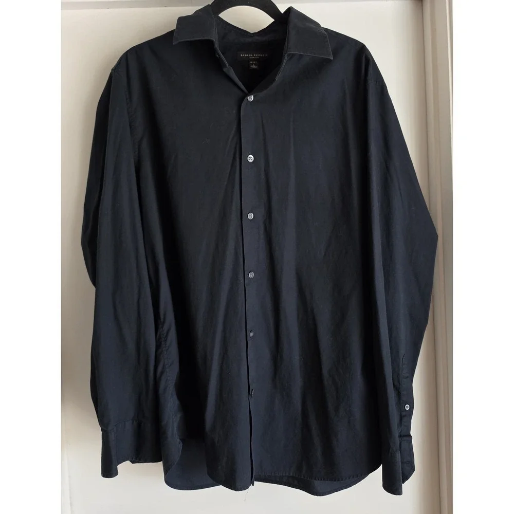 Banana Republic Men Button-Up Shirt L Black Long Sleeve Formal Cotton Classic
